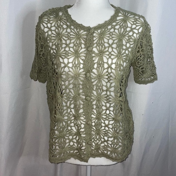 BFA Vintage Tank Top Lattice Crochet Cardigan Set Sleeveless Sweater Tank Top - Picture 1 of 12